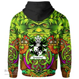 ScotsTee Shop Welsh Gravenor or Gosvenor Coat of Arms Family Crest Wales Hoodie Celtic Green Man Hoodie
