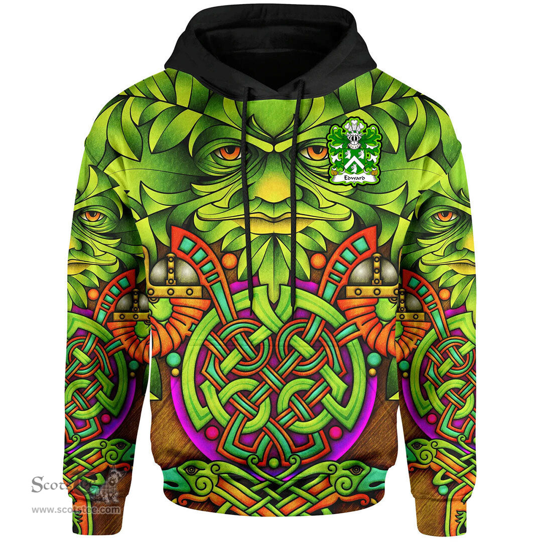 ScotsTee Shop Welsh Edward AP JOHN WYNN AB IEUAN Coat of Arms Family Crest Wales Hoodie Celtic Green Man Hoodie