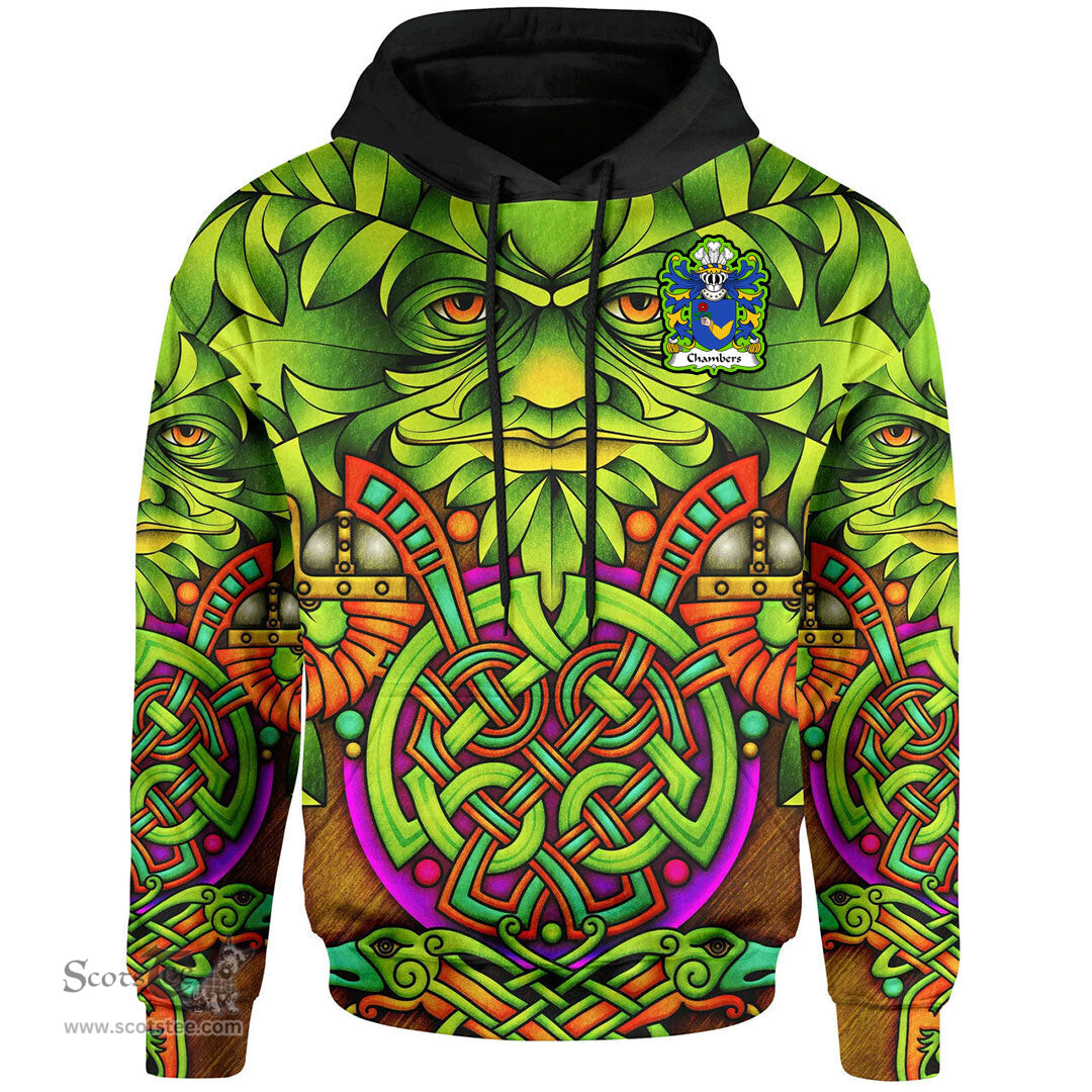 ScotsTee Shop Welsh Chambers of Denbighshire Coat of Arms Family Crest Wales Hoodie Celtic Green Man Hoodie