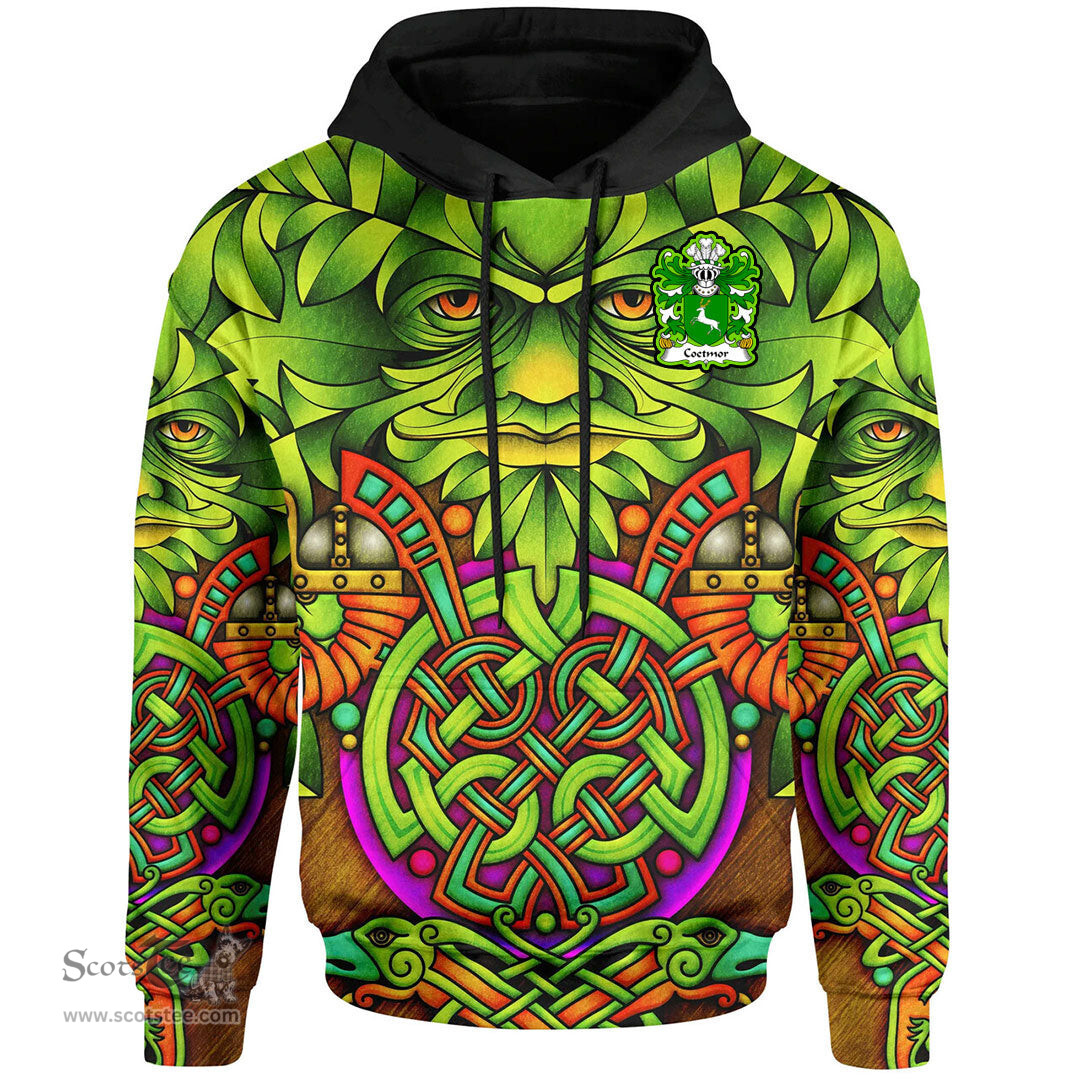 ScotsTee Shop Welsh Coetmor of Llanllechid Caernarfonshire Coat of Arms Family Crest Wales Hoodie Celtic Green Man Hoodie