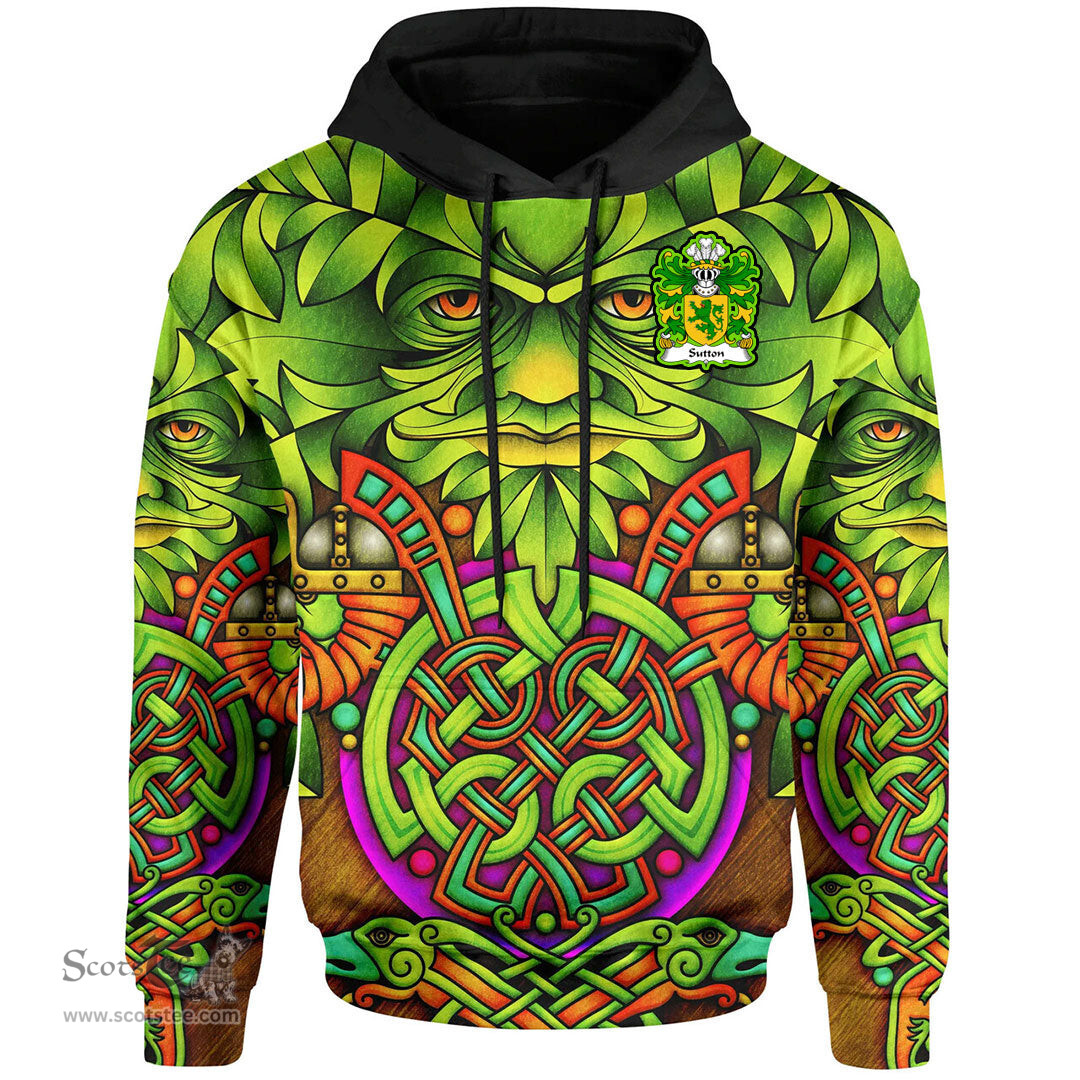 ScotsTee Shop Welsh Sutton of Haverfordwest Pembrokeshire Coat of Arms Family Crest Wales Hoodie Celtic Green Man Hoodie