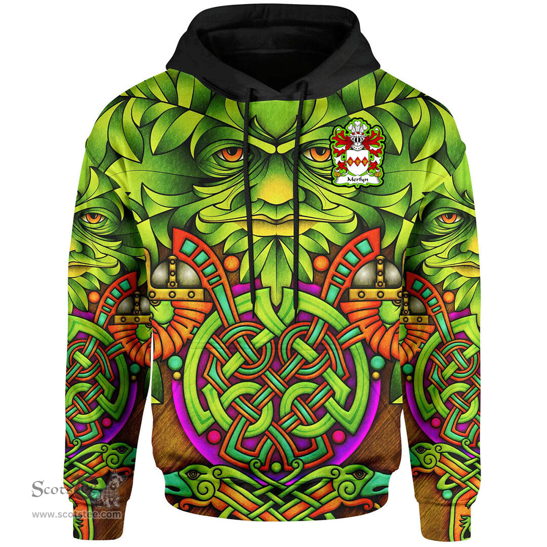 ScotsTee Shop Welsh Merfyn FRYCH King of Gwynedd Coat of Arms Family Crest Wales Hoodie Celtic Green Man Hoodie