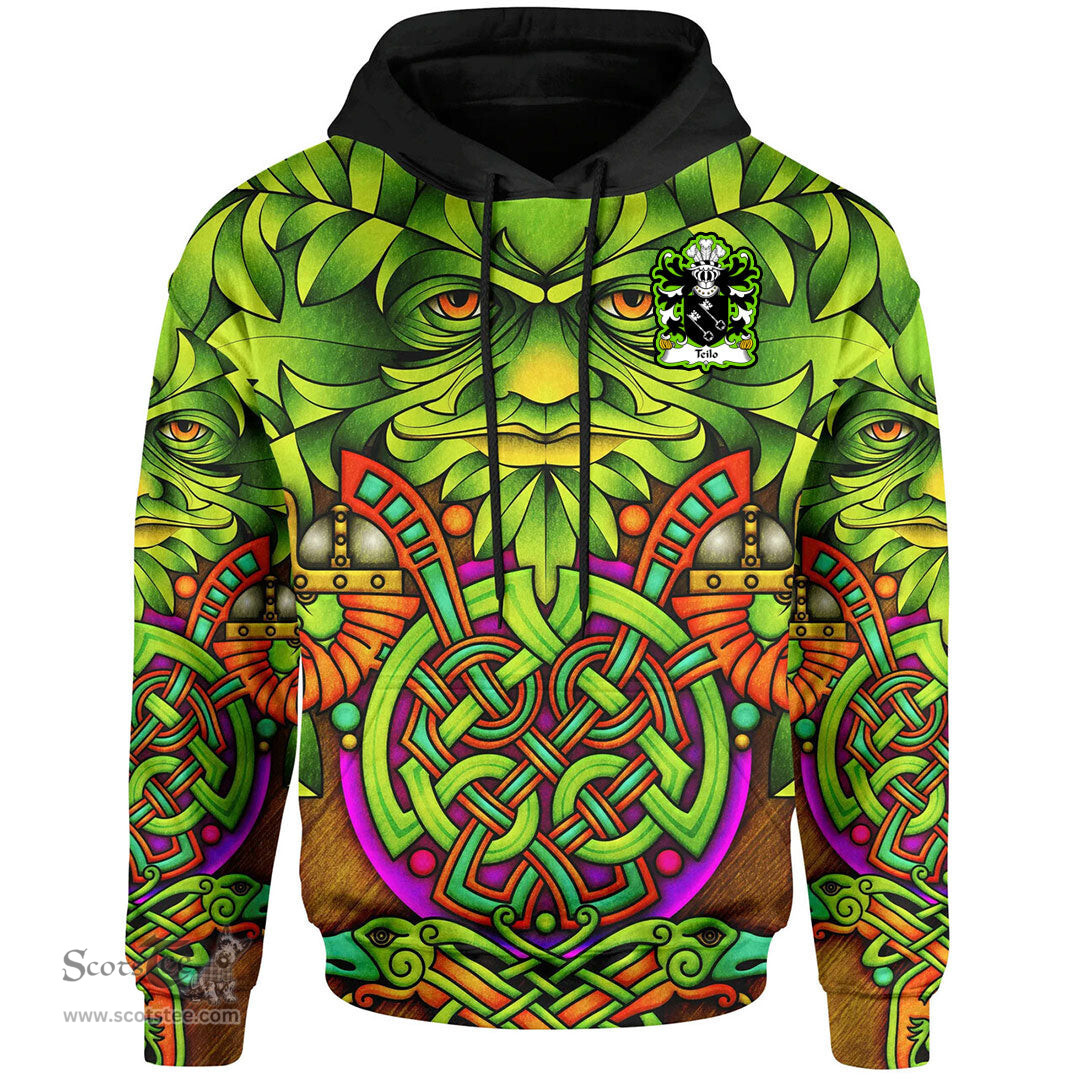 ScotsTee Shop Welsh Teilo SANT St. Teilo Coat of Arms Family Crest Wales Hoodie Celtic Green Man Hoodie