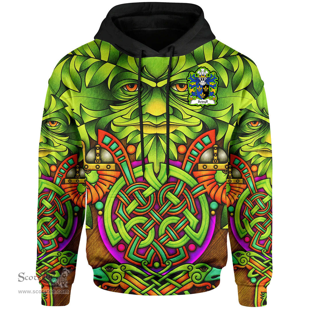 ScotsTee Shop Welsh Seisyll AP DYFNWAL Coat of Arms Family Crest Wales Hoodie Celtic Green Man Hoodie