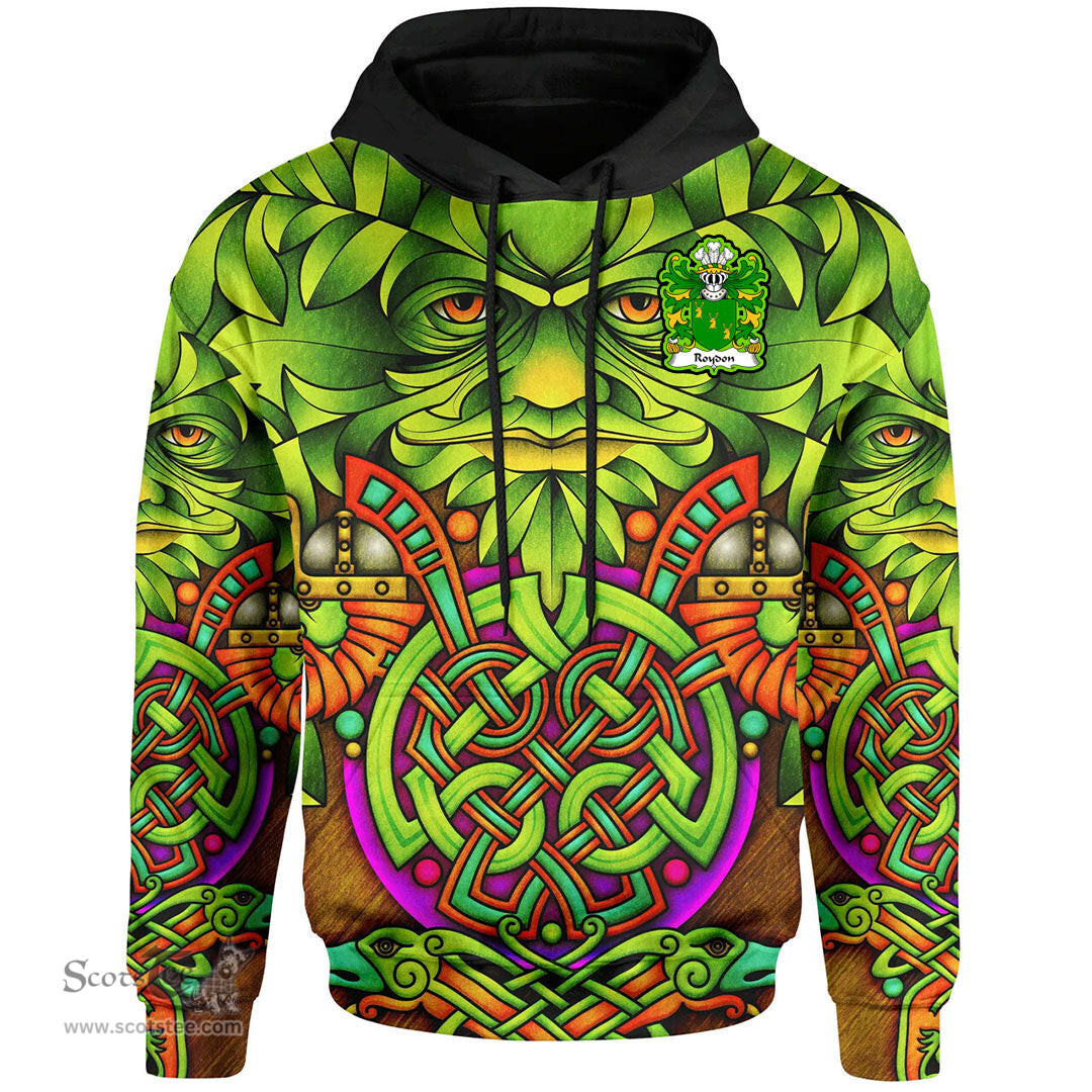 ScotsTee Shop Welsh Roydon of Is Coed Denbighshire Coat of Arms Family Crest Wales Hoodie Celtic Green Man Hoodie
