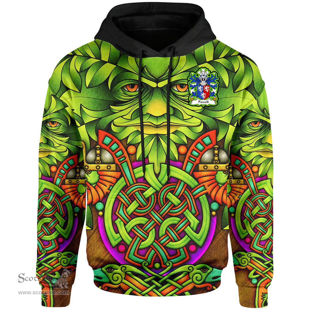 ScotsTee Shop Welsh Powell of Perth hir Monmouthshire Coat of Arms Family Crest Wales Hoodie Celtic Green Man Hoodie