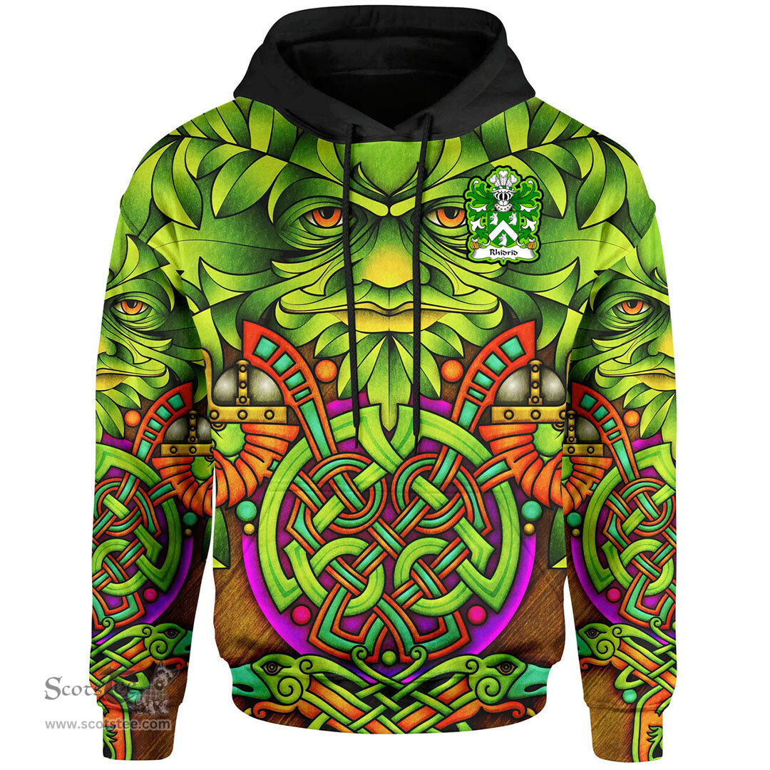 ScotsTee Shop Welsh Rhidrid FLAIDD of Penllyn Merionethshire Coat of Arms Family Crest Wales Hoodie Celtic Green Man Hoodie