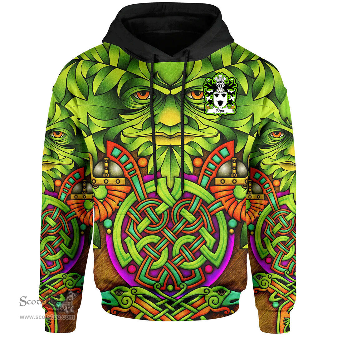 ScotsTee Shop Welsh Rhys AP BELDRI AP CYDIFOR FAWR Coat of Arms Family Crest Wales Hoodie Celtic Green Man Hoodie