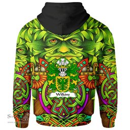 ScotsTee Shop Welsh Wilkins of Glamorgan Coat of Arms Family Crest Wales Hoodie Celtic Green Man Hoodie