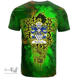 ScotsTee Shop Welsh Fitzharry of Wales Coat of Arms Family Crest Wales T Shirt Celtic Dragon Castle Pattern T Shirt
