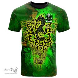 ScotsTee Shop Welsh Fletcher of Denbighshire Coat of Arms Family Crest Wales T Shirt Celtic Dragon Castle Pattern T Shirt
