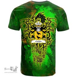 ScotsTee Shop Welsh Corbet of Cawrse Montgomeryshire Coat of Arms Family Crest Wales T Shirt Celtic Dragon Castle Pattern T Shirt