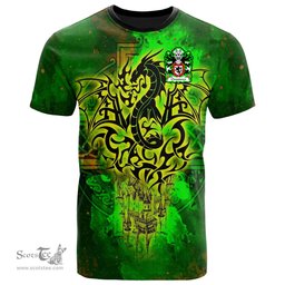 ScotsTee Shop Welsh Chepstowe Monmouthshire Coat of Arms Family Crest Wales T Shirt Celtic Dragon Castle Pattern T Shirt