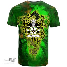 ScotsTee Shop Welsh Thomas of Caernarfonshire Coat of Arms Family Crest Wales T Shirt Celtic Dragon Castle Pattern T Shirt