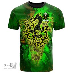 ScotsTee Shop Welsh Wallis or Welsh of Llan wern Monmouthshire Coat of Arms Family Crest Wales T Shirt Celtic Dragon Castle Pattern T Shirt