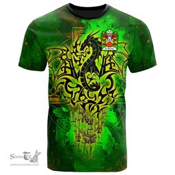 ScotsTee Shop Welsh St Quintin of Tal y fan Glamorgan Coat of Arms Family Crest Wales T Shirt Celtic Dragon Castle Pattern T Shirt