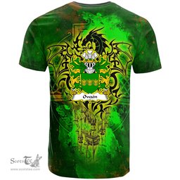 ScotsTee Shop Welsh Owain GWYNEDD Coat of Arms Family Crest Wales T Shirt Celtic Dragon Castle Pattern T Shirt