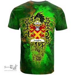 ScotsTee Shop Welsh Langley Coat of Arms Family Crest Wales T Shirt Celtic Dragon Castle Pattern T Shirt