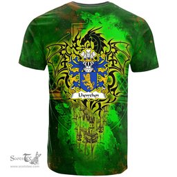 ScotsTee Shop Welsh Llywelyn EURDORCHOG born c.1030 Coat of Arms Family Crest Wales T Shirt Celtic Dragon Castle Pattern T Shirt
