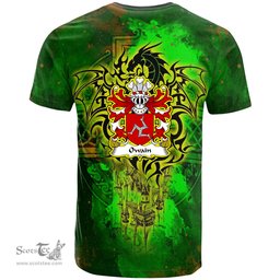 ScotsTee Shop Welsh Owain AP EDWIN or Owen Coat of Arms Family Crest Wales T Shirt Celtic Dragon Castle Pattern T Shirt