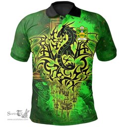 ScotsTee Shop Welsh Arthur I ab uthr pendragon King Arthur Coat of Arms Family Crest Wales Polo Shirt Celtic Dragon Castle Pattern Polo Shirt