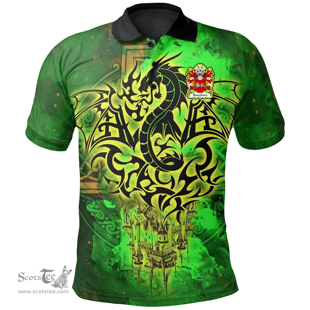 ScotsTee Shop Welsh Baynham AP EINION Coat of Arms Family Crest Wales Polo Shirt Celtic Dragon Castle Pattern Polo Shirt