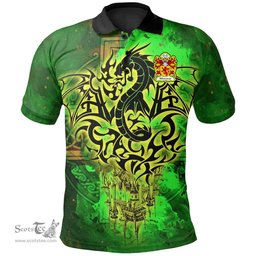 ScotsTee Shop Welsh Albanacus Son of Brutus Coat of Arms Family Crest Wales Polo Shirt Celtic Dragon Castle Pattern Polo Shirt
