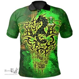 ScotsTee Shop Welsh Cynwrig FYCHAN or CWNWS DDU Coat of Arms Family Crest Wales Polo Shirt Celtic Dragon Castle Pattern Polo Shirt