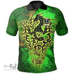 ScotsTee Shop Welsh Syward or Siward lord of Rhutin Glamorgan Coat of Arms Family Crest Wales Polo Shirt Celtic Dragon Castle Pattern Polo Shirt