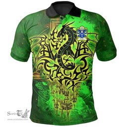 ScotsTee Shop Welsh Tomkin of Shocklach Cheshire Coat of Arms Family Crest Wales Polo Shirt Celtic Dragon Castle Pattern Polo Shirt