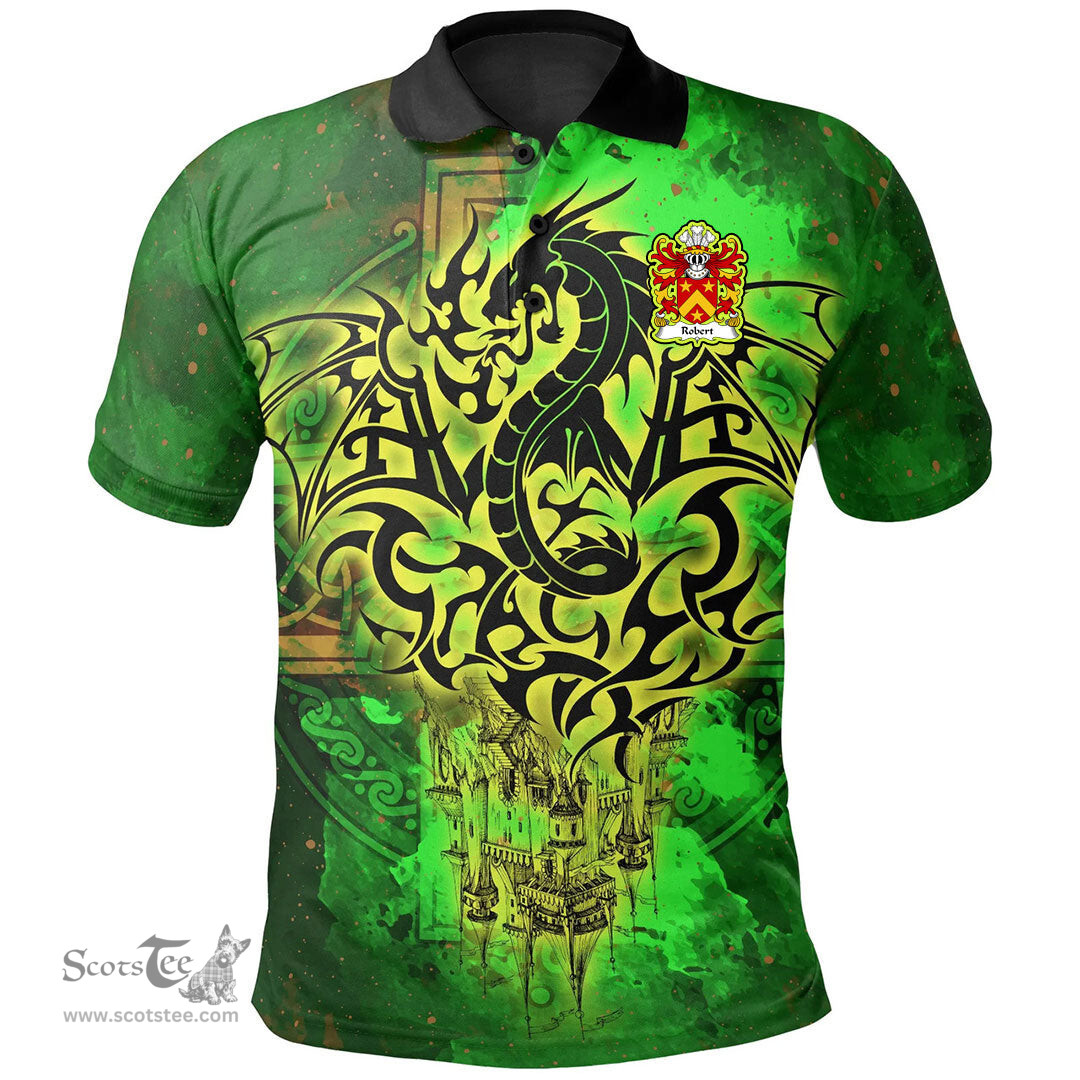 ScotsTee Shop Welsh Robert AP GRUFFUDD Coat of Arms Family Crest Wales Polo Shirt Celtic Dragon Castle Pattern Polo Shirt