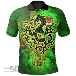 ScotsTee Shop Welsh Richard AP CADWALADR Coat of Arms Family Crest Wales Polo Shirt Celtic Dragon Castle Pattern Polo Shirt