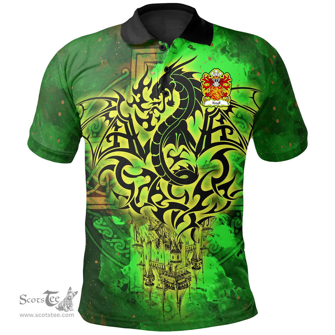 ScotsTee Shop Welsh Knyll of Knyll Herefordshire Coat of Arms Family Crest Wales Polo Shirt Celtic Dragon Castle Pattern Polo Shirt