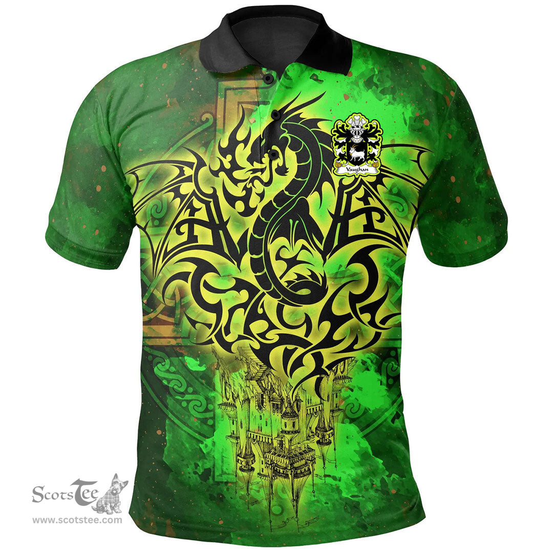ScotsTee Shop Welsh Vaughan of Montgomershire Coat of Arms Family Crest Wales Polo Shirt Celtic Dragon Castle Pattern Polo Shirt