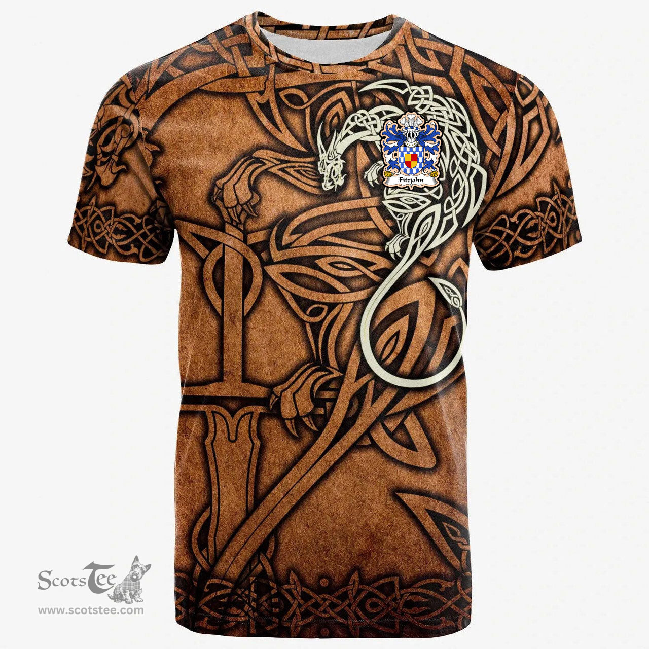 ScotsTee Shop Welsh Fitzjohn Coat of Arms Family Crest Wales T Shirt Celtic Dragon Vintage T Shirt