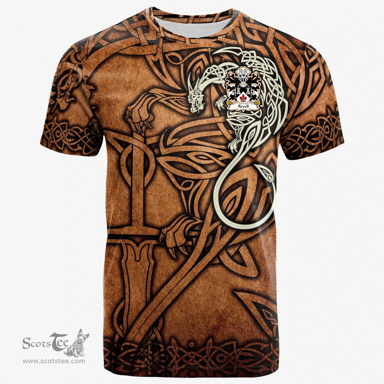 ScotsTee Shop Welsh Revell of Cilgerran Pembrokeshire Coat of Arms Family Crest Wales T Shirt Celtic Dragon Vintage T Shirt