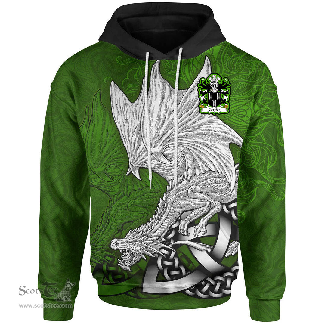 ScotsTee Shop Welsh Cydifor AP DINAWAL Coat of Arms Family Crest Wales Hoodie Celtic Green Dragon Hoodie