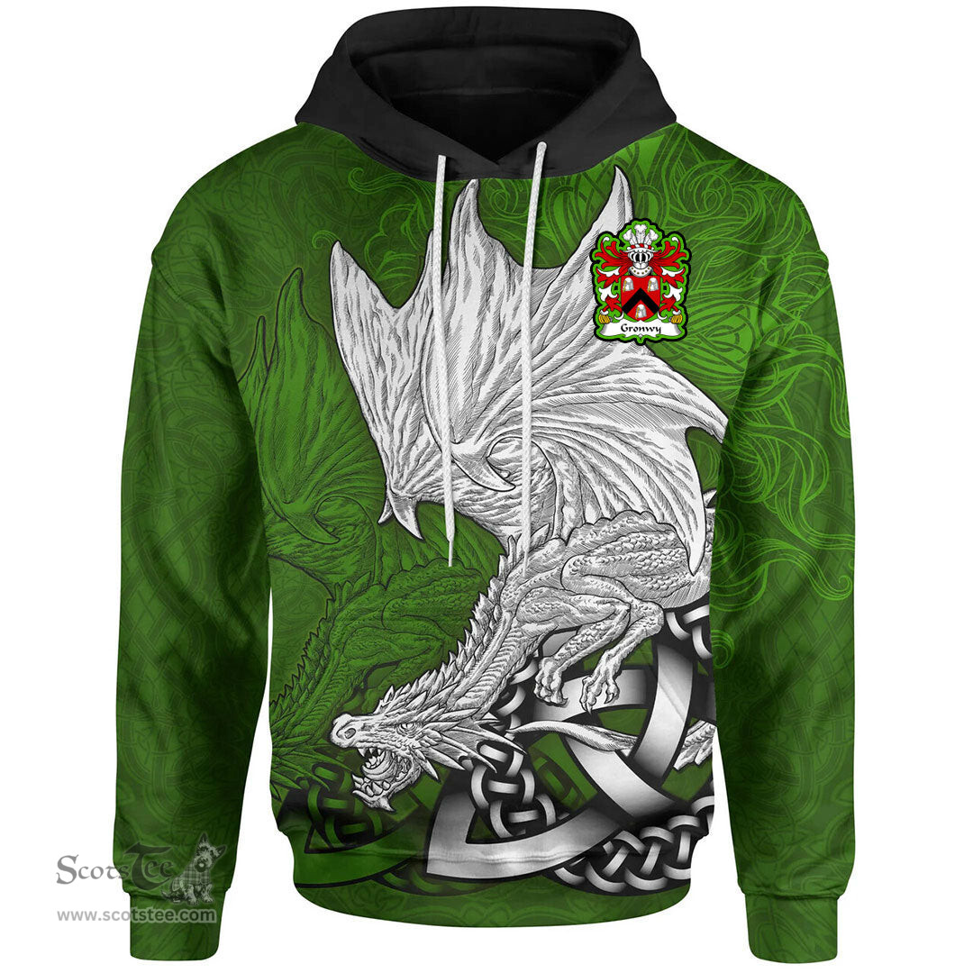 ScotsTee Shop Welsh Gronwy Fychan of Anglesey Coat of Arms Family Crest Wales Hoodie Celtic Green Dragon Hoodie