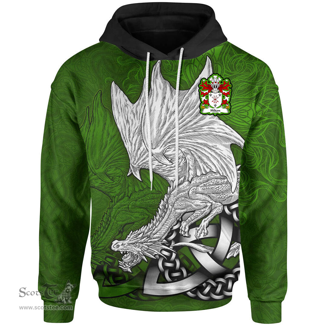 ScotsTee Shop Welsh Hilton of Denbighshire Coat of Arms Family Crest Wales Hoodie Celtic Green Dragon Hoodie