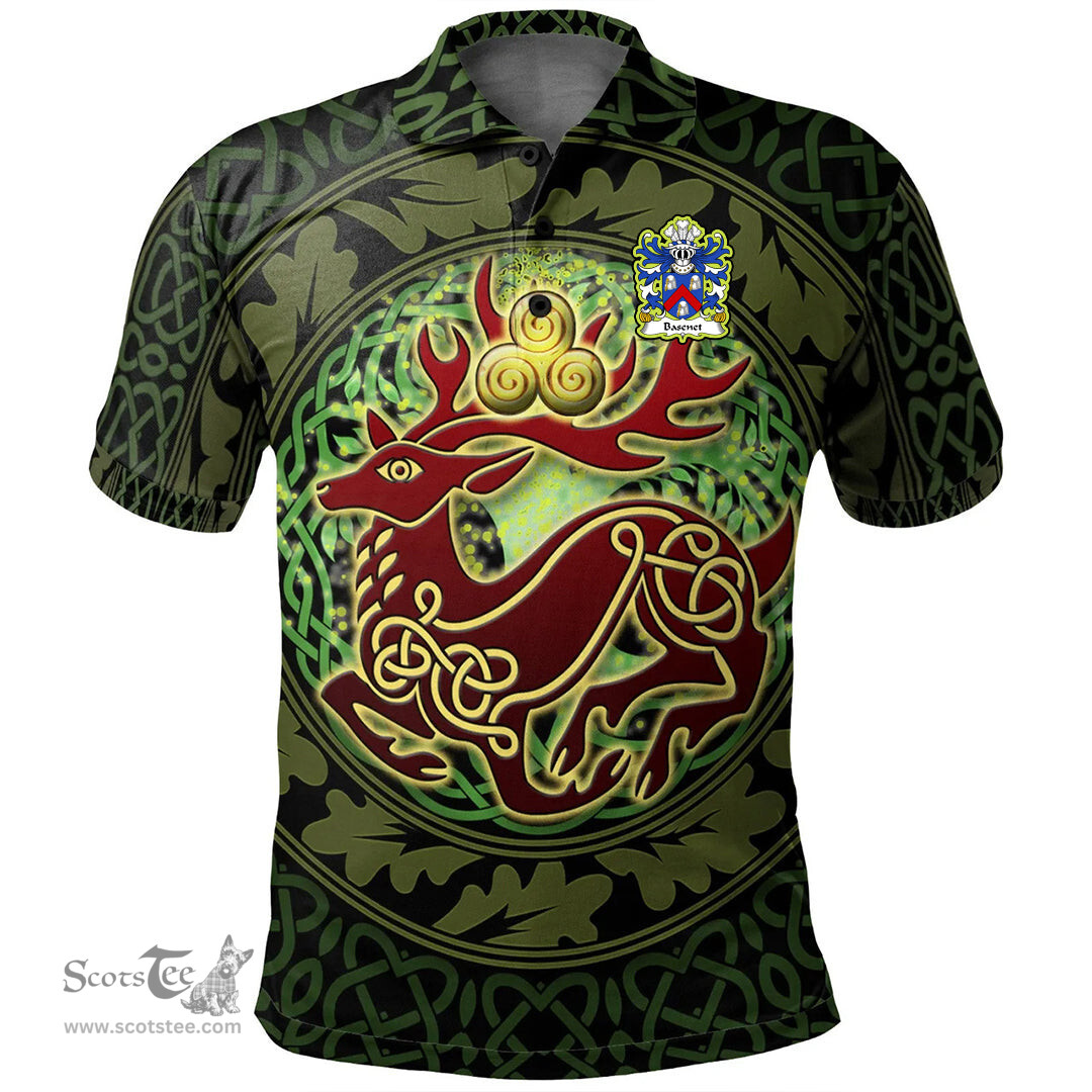 ScotsTee Shop Welsh Basenet of Flint Coat of Arms Family Crest Wales Polo Shirt Celtic Deer with Tree of Life The God of the Forest Polo Shirt