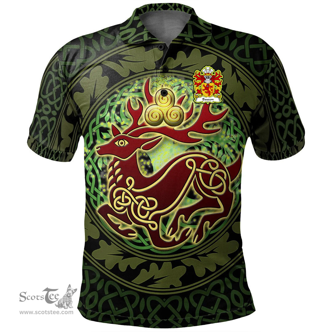 ScotsTee Shop Welsh Bauzon or Bawson of Glamorgan Coat of Arms Family Crest Wales Polo Shirt Celtic Deer with Tree of Life The God of the Forest Polo Shirt