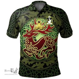 ScotsTee Shop Welsh Aeddan AP SEYSSYLLT Coat of Arms Family Crest Wales Polo Shirt Celtic Deer with Tree of Life The God of the Forest Polo Shirt