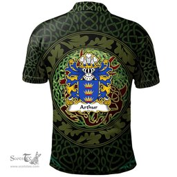 ScotsTee Shop Welsh Arthur II ab uthr pendragon King Arthur Coat of Arms Family Crest Wales Polo Shirt Celtic Deer with Tree of Life The God of the Forest Polo Shirt