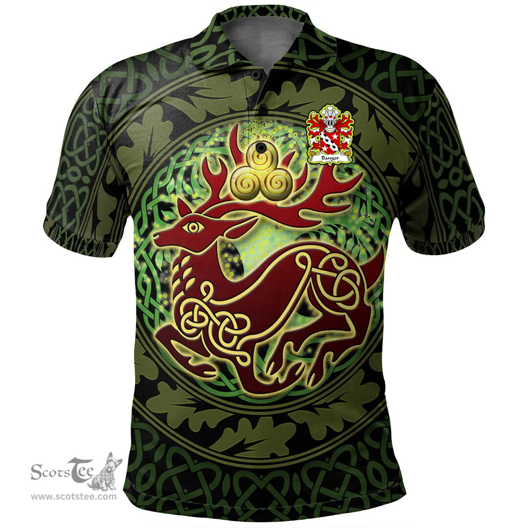 ScotsTee Shop Welsh Bangor Diocese of Coat of Arms Family Crest Wales Polo Shirt Celtic Deer with Tree of Life The God of the Forest Polo Shirt