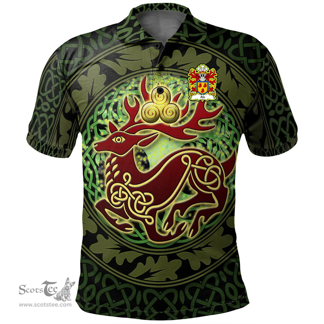 ScotsTee Shop Welsh Alo ab Ithel King of Gwent Coat of Arms Family Crest Wales Polo Shirt Celtic Deer with Tree of Life The God of the Forest Polo Shirt