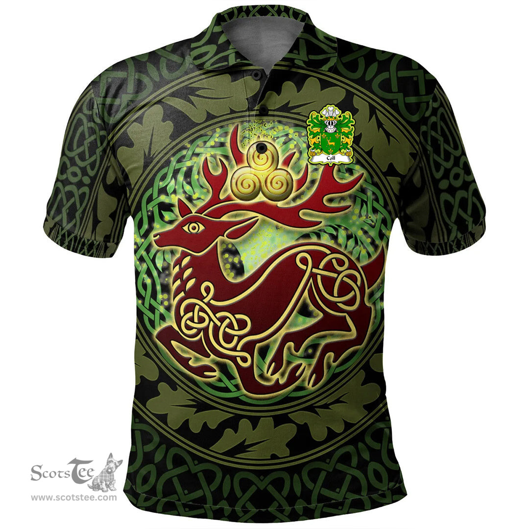ScotsTee Shop Welsh Coll of Pembrokeshire Coat of Arms Family Crest Wales Polo Shirt Celtic Deer with Tree of Life The God of the Forest Polo Shirt