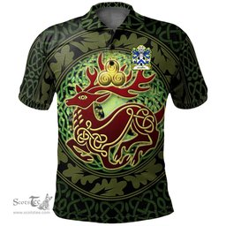 ScotsTee Shop Welsh Genillin FARCHOG Caernarfonshire Coat of Arms Family Crest Wales Polo Shirt Celtic Deer with Tree of Life The God of the Forest Polo Shirt