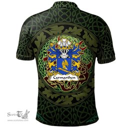 ScotsTee Shop Welsh Carmarthen Priory of St John the Evangelist Coat of Arms Family Crest Wales Polo Shirt Celtic Deer with Tree of Life The God of the Forest Polo Shirt