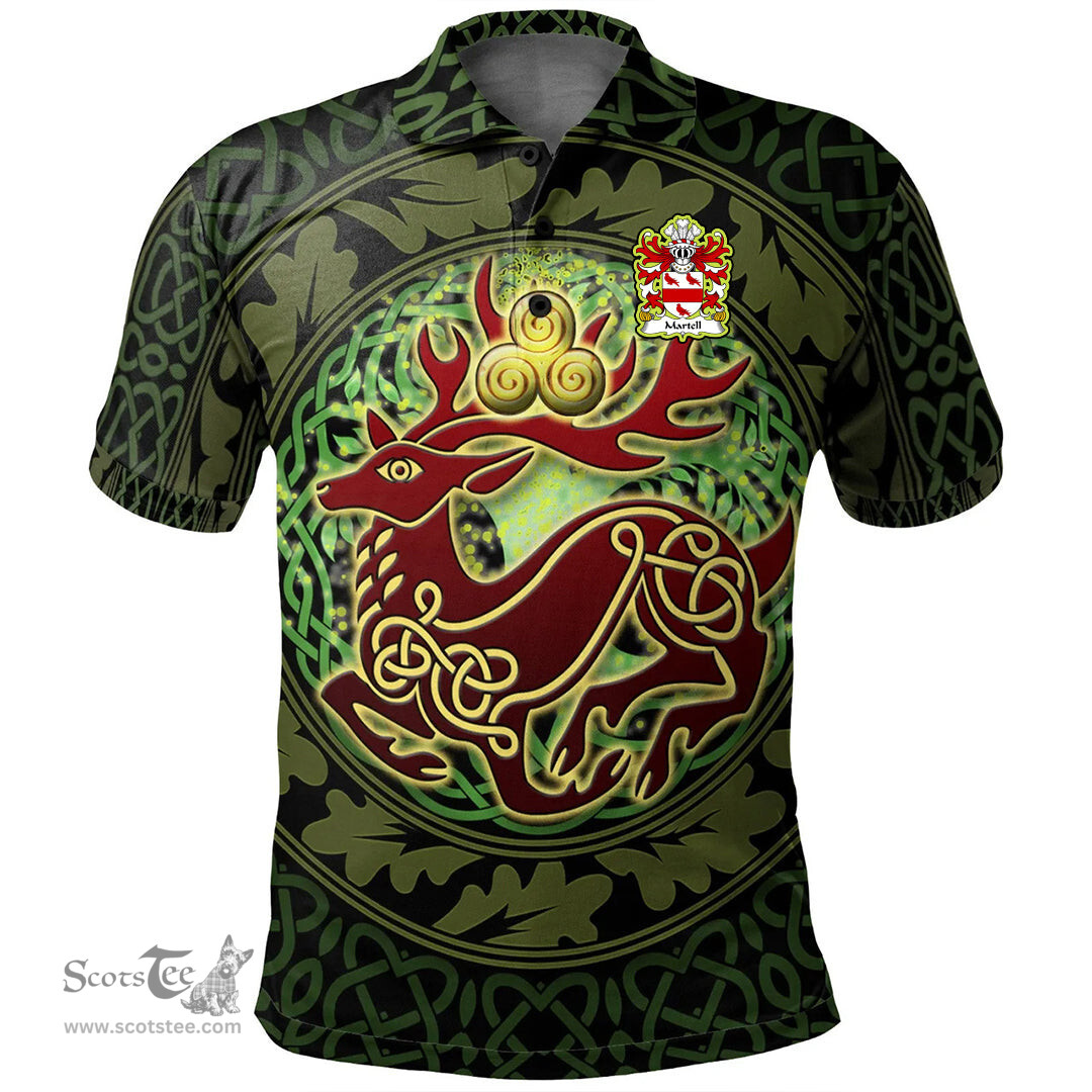 ScotsTee Shop Welsh Martell lords of Llanfaches Montgomeryshire Coat of Arms Family Crest Wales Polo Shirt Celtic Deer with Tree of Life The God of the Forest Polo Shirt