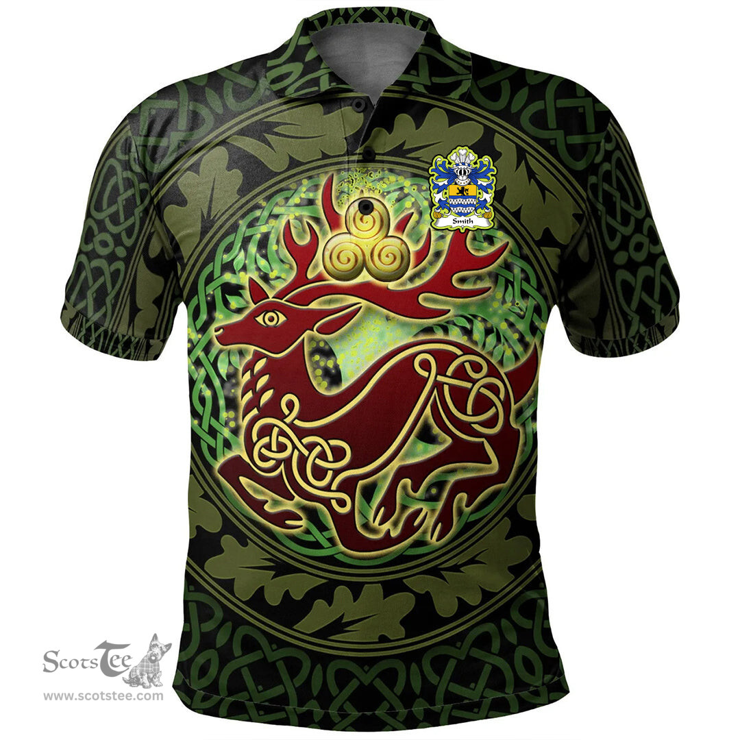 ScotsTee Shop Welsh Smith of Denbighshire Coat of Arms Family Crest Wales Polo Shirt Celtic Deer with Tree of Life The God of the Forest Polo Shirt